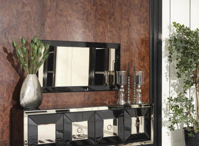 Komplette Sideboard Anrichte Schrank Spiegel Set Schwarz Holz Luxus